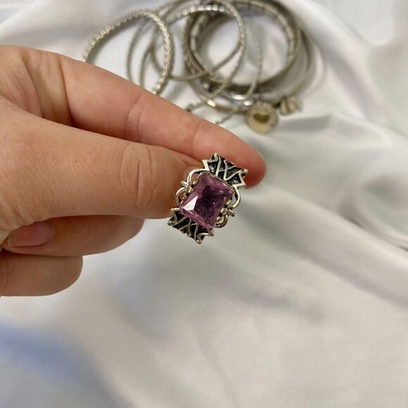 Chunky Vintage Silver Tone Bracelet Cuff And Rings Jewelry Stack Lot - Picture 8 of 8